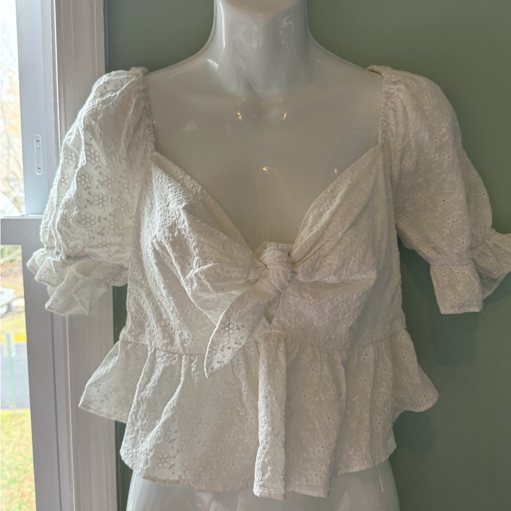 Lost + Wander Cream Lace Blouse with Bow